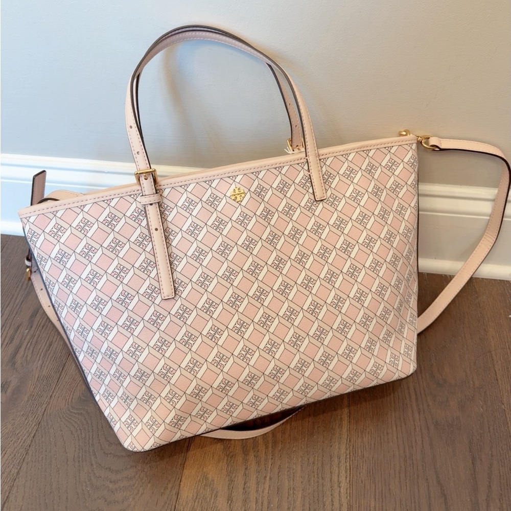 NWT Tory Burch Geo Logo Mini Zip Top Tote - Dusted Blush $348